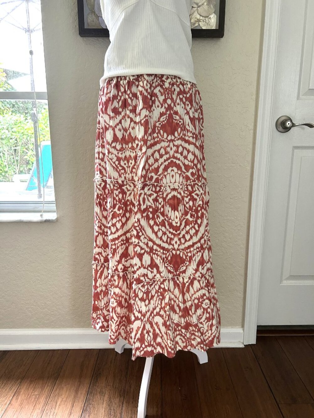 Indigo Rose Ikat Tiered Maxi Skirt